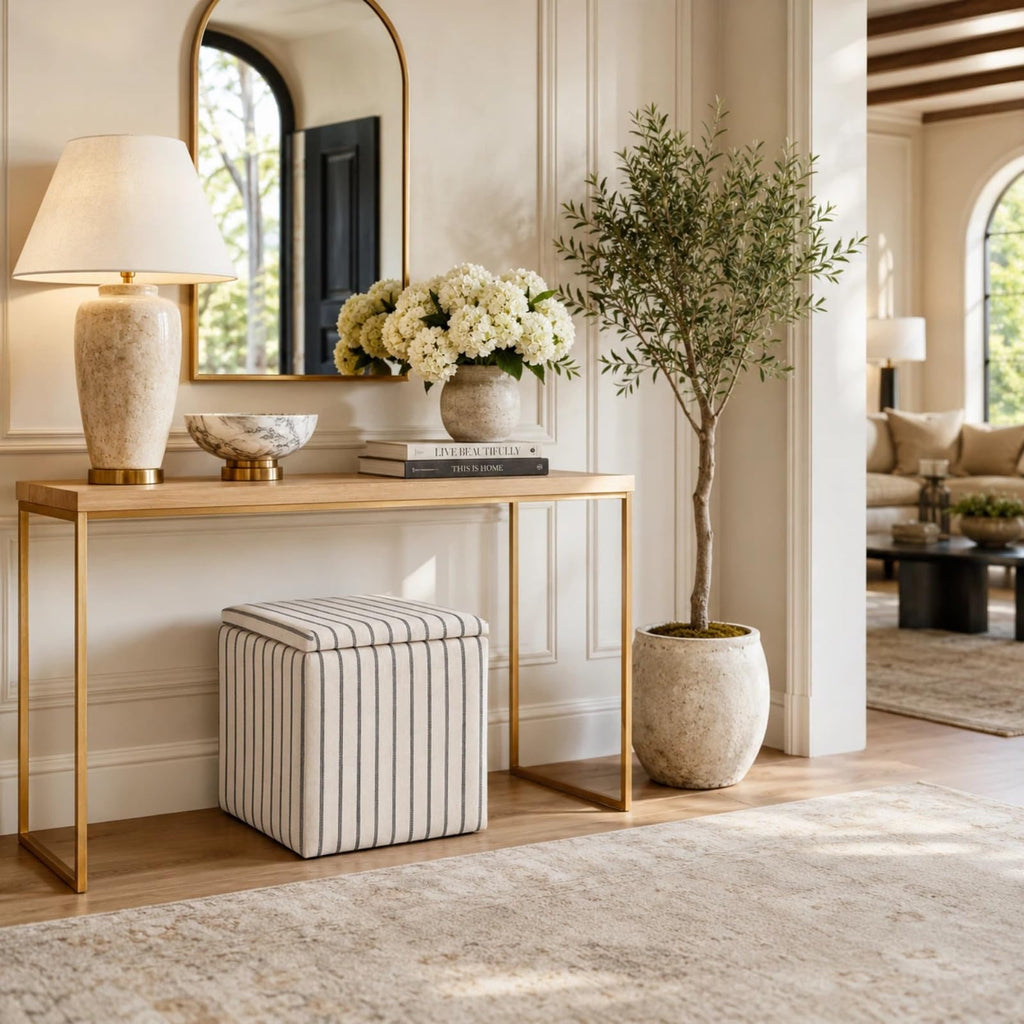 18" Mid Century Storage Ottomans with Tray Multifunctional Large Capacity
