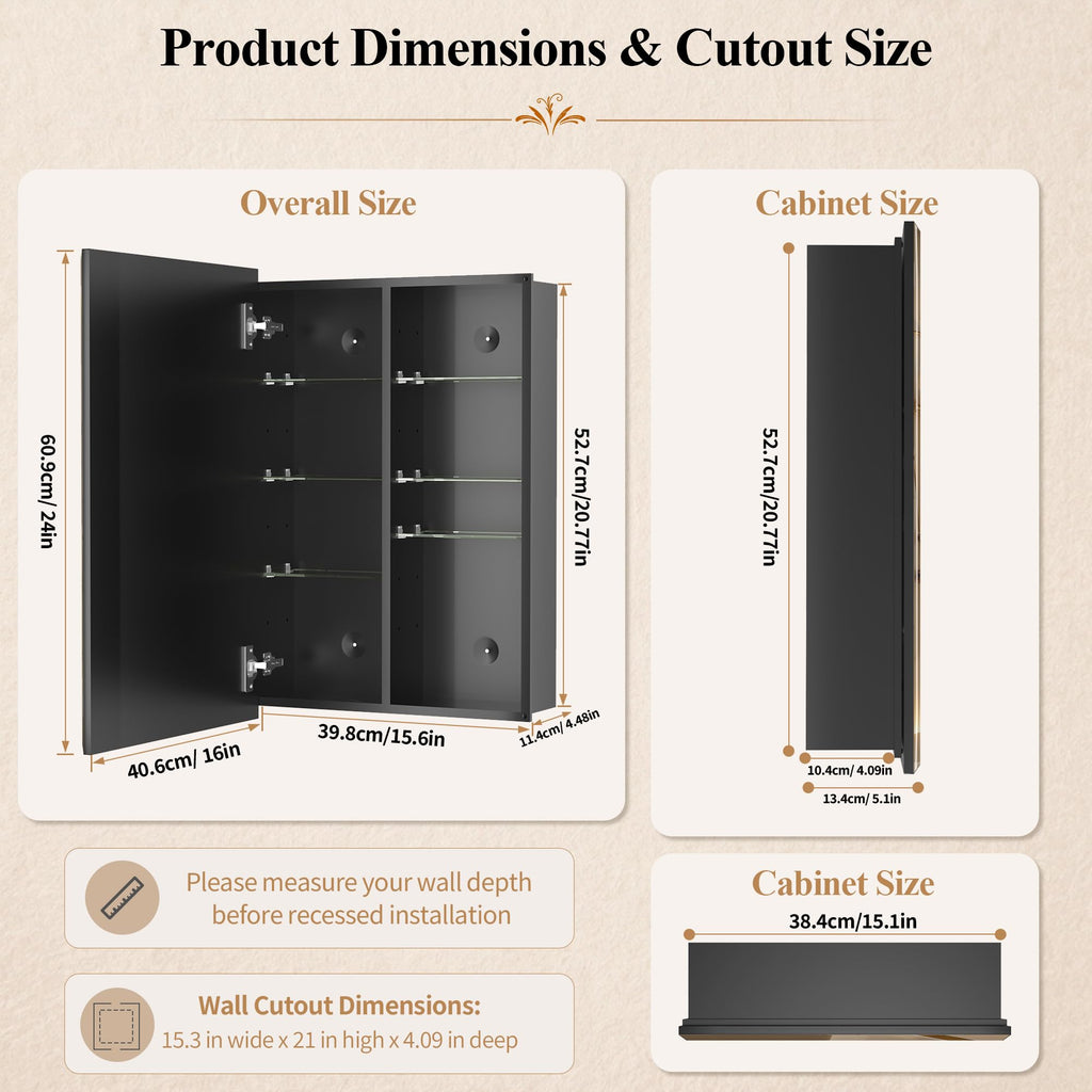 16x24 Frameless Aluminum Medicine Cabinet with Beveled Mirror