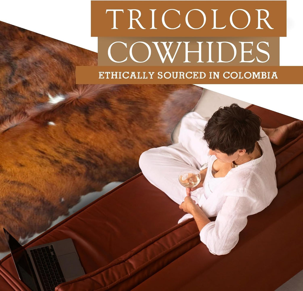 Genuine Cowhide Rug, Brindle Tricolor Carpet & More - Western Look, Blanket, Wall Decor, Upholstery & Chair Use