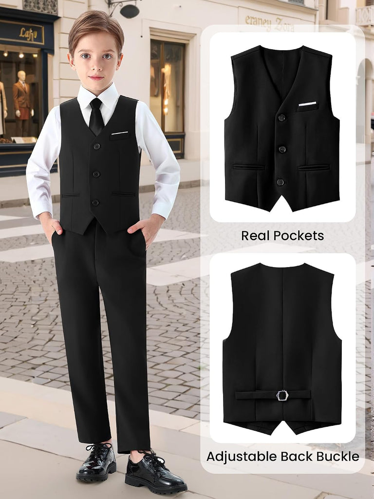 Boys' Formal Suits Set Dresswear Tuxedo Suit Adjustable Waist with Suspenders Teen Boy Dress Clothes