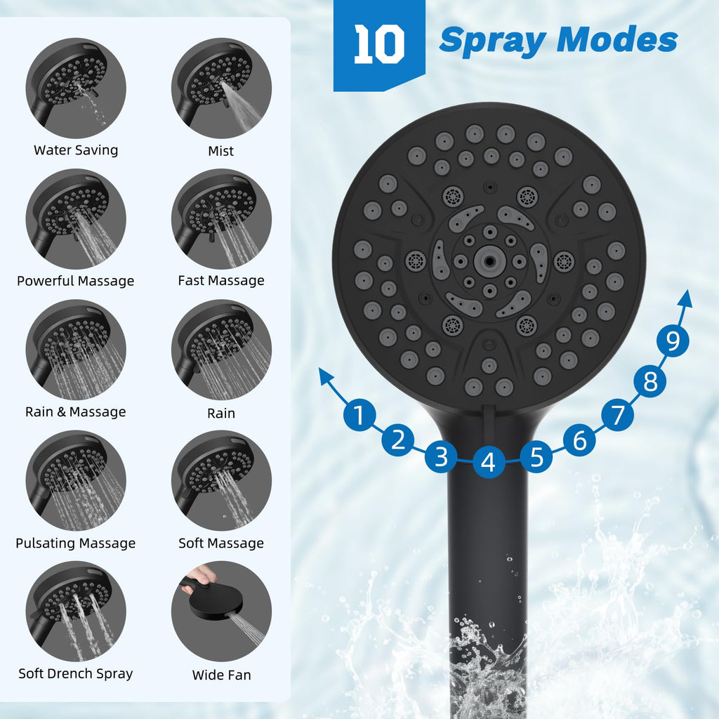 5-spray Dual Filtered Rainfall Shower Head with 10 Spray Handheld