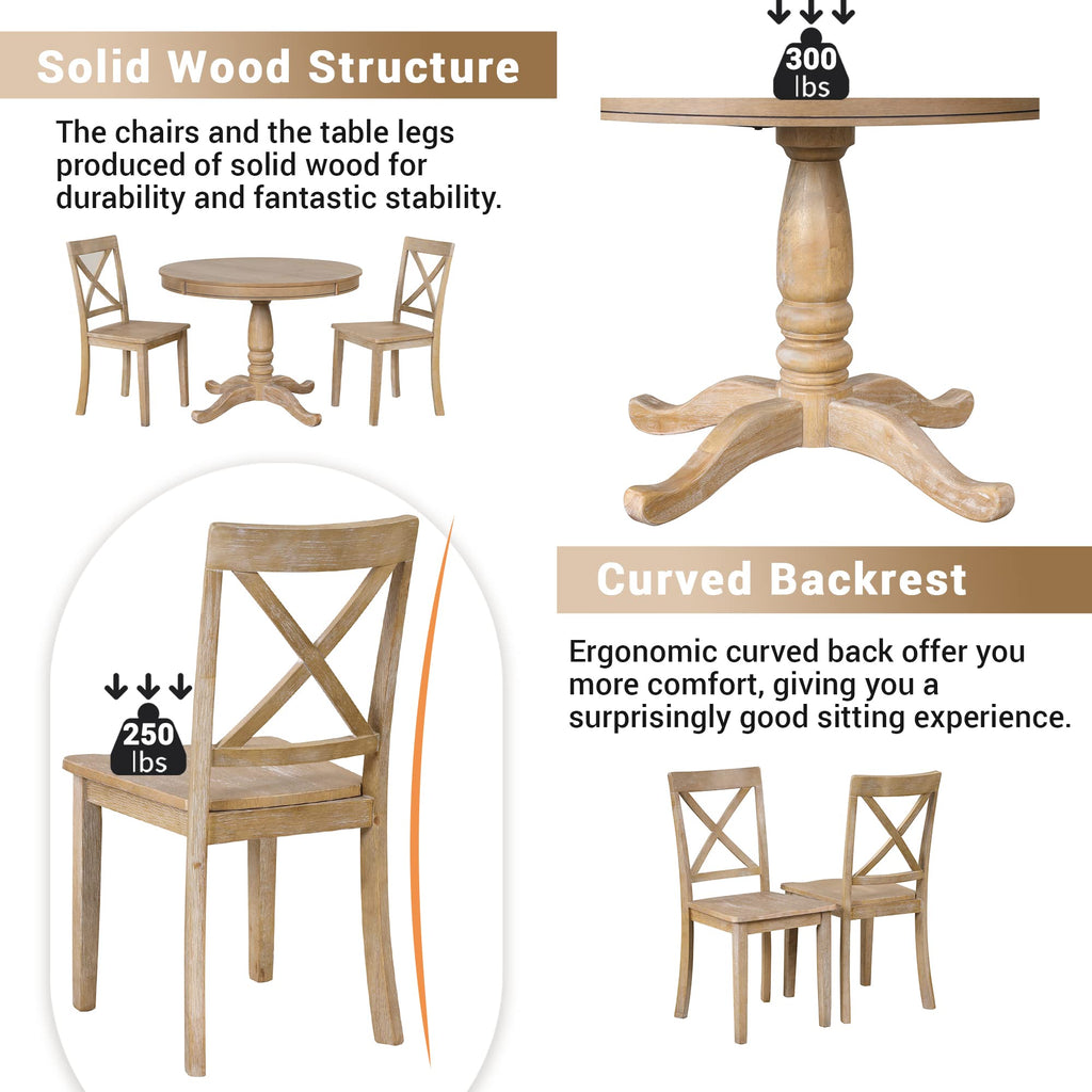 5 Pieces Dining Table Set, Retro Style Chairs with Solid Wood Legs Diningroom