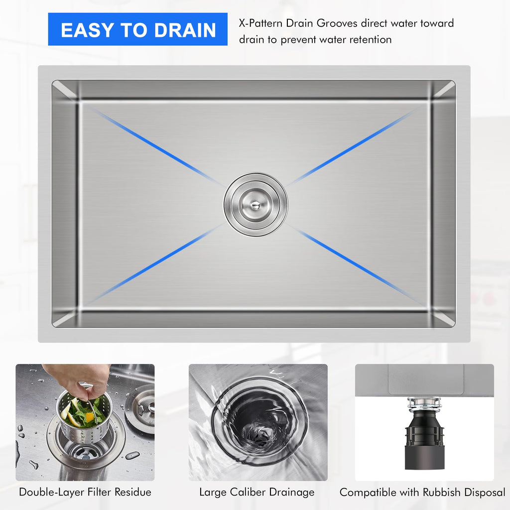 28"x18" Undermount Single Bowl 304 Stainless Steel