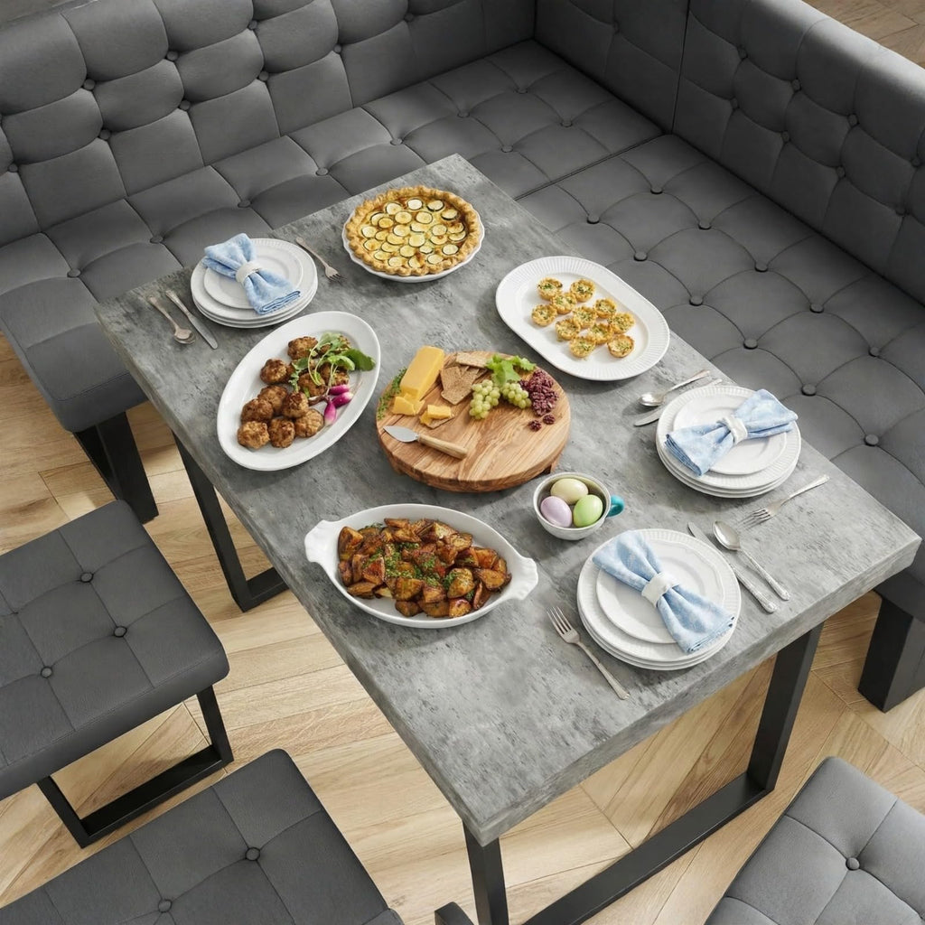 72" Corner Dining Table Set for Small Spaces, Modern Grey