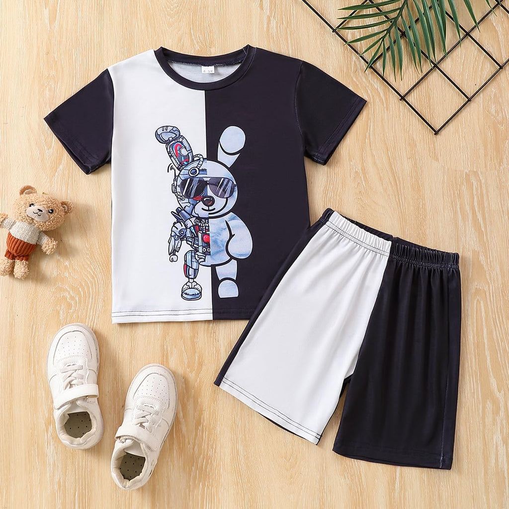 Kids Toddler Boy Clothes Outfits Bear Print Tee + Plaid Shorts 2 Pieces Summer Shorts Set