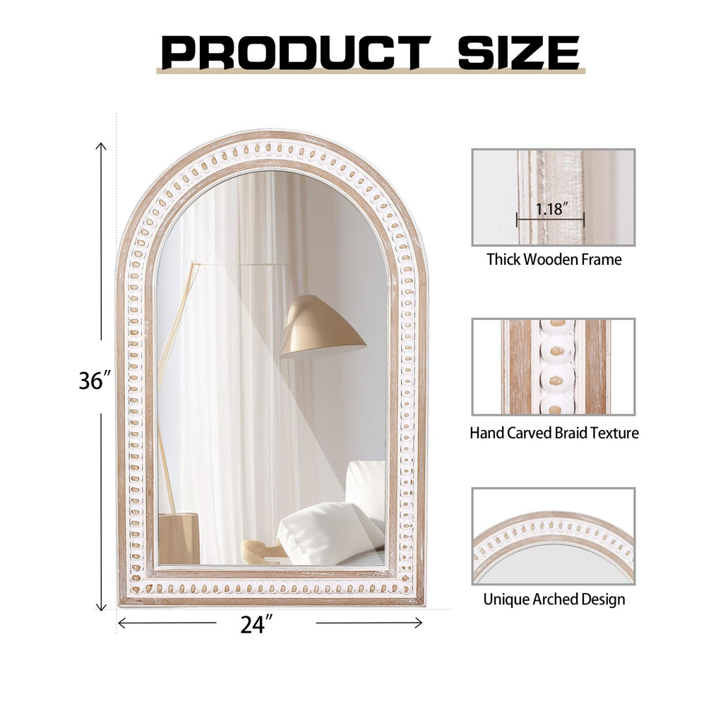 36x24 Inch Arched Wall Mirror, Rustic Farmhouse Arch Mirror