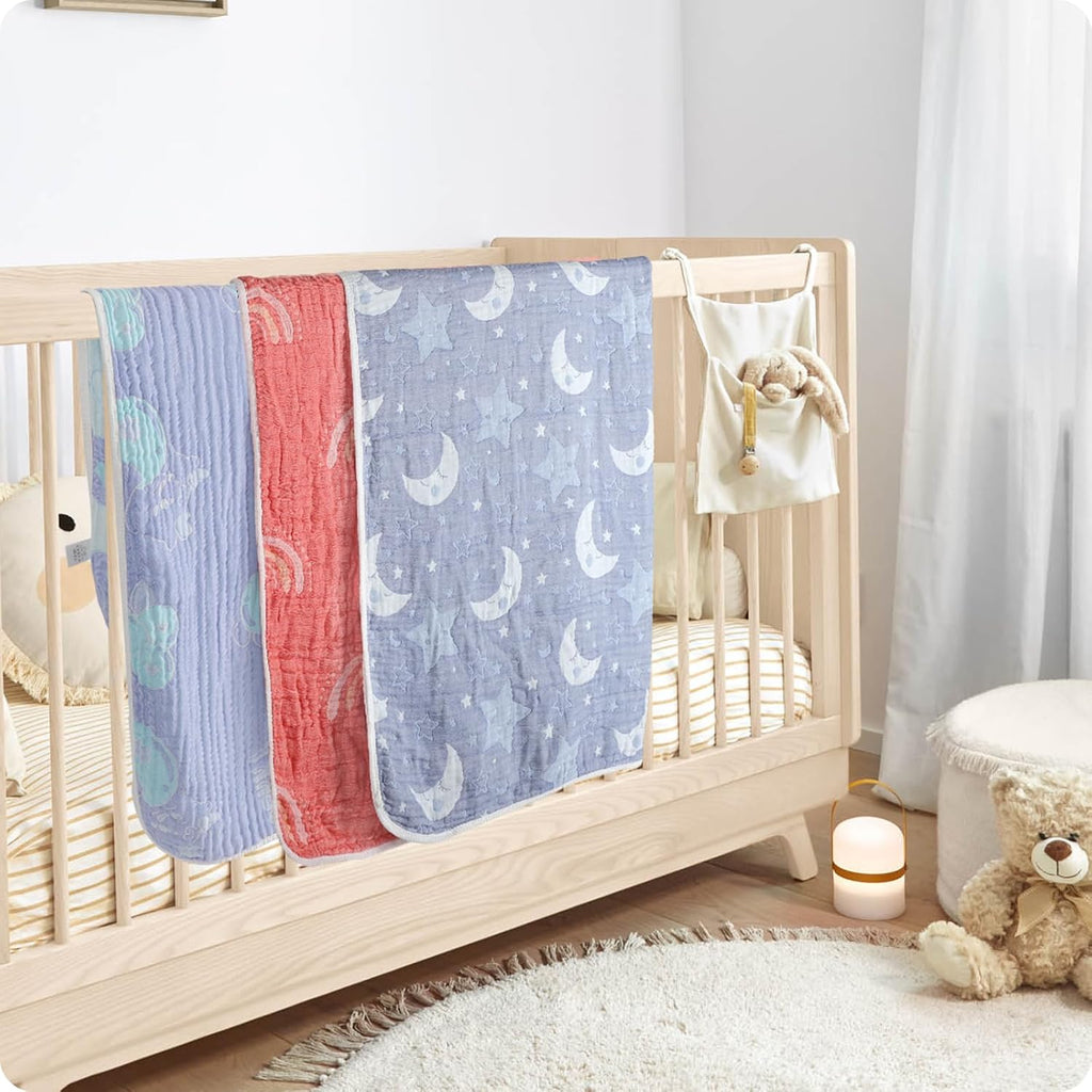Cotton Muslin Baby Blankets Organic Comforter Reversible Neutral Layer Soft 43.3"x41.3" for Newborn Infant Toddler
