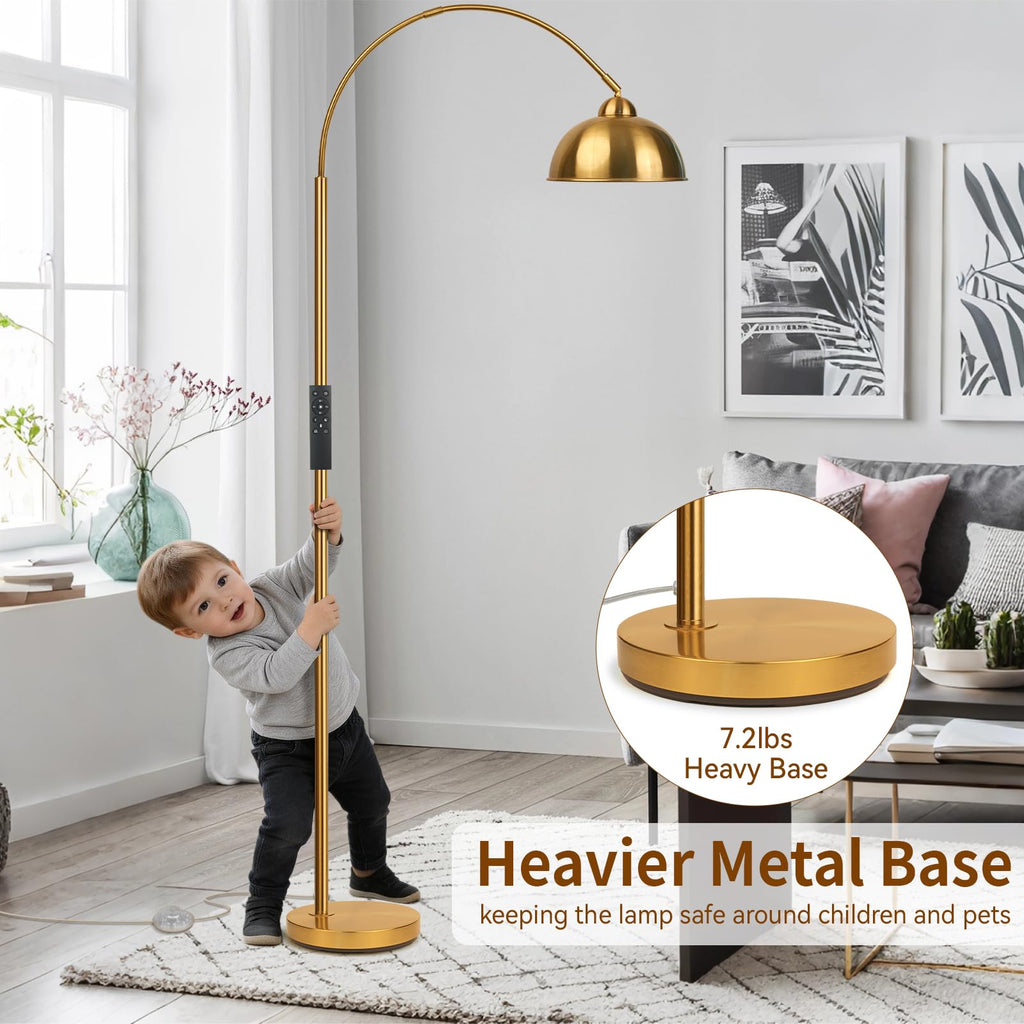 Modern Arc Floor Lamp with Remote Control 12W Stepless Dimmable Arched Standing Lamp, Adjustable Metal Hanging Shade