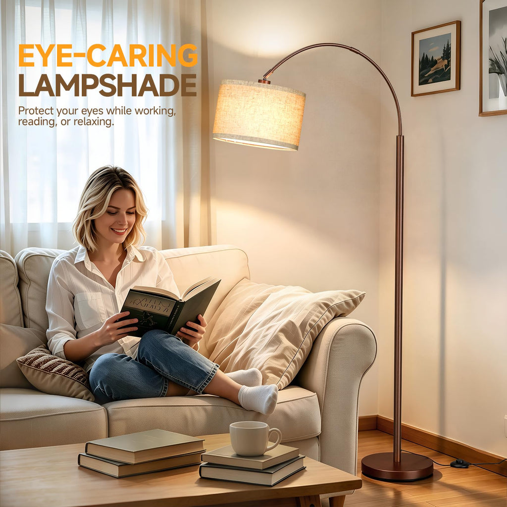 Arc Floor Lamps, Brown Standing Lamp with Linen Shade