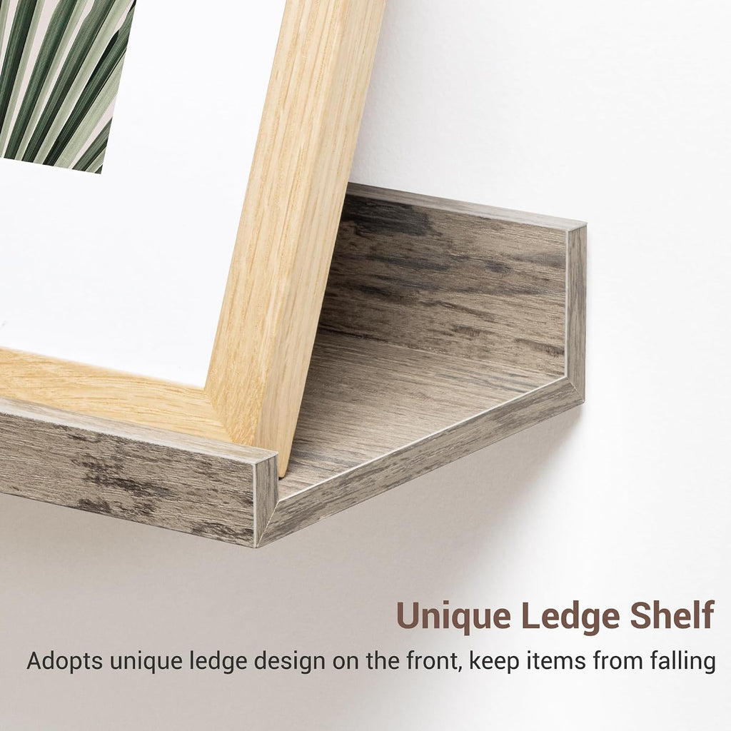 Picture Ledge Shelf, 48 Inch Grey Floating Shelves Set of 3 | Wall Shelves with Lip, Rustic Grey Wood Picture Shelf