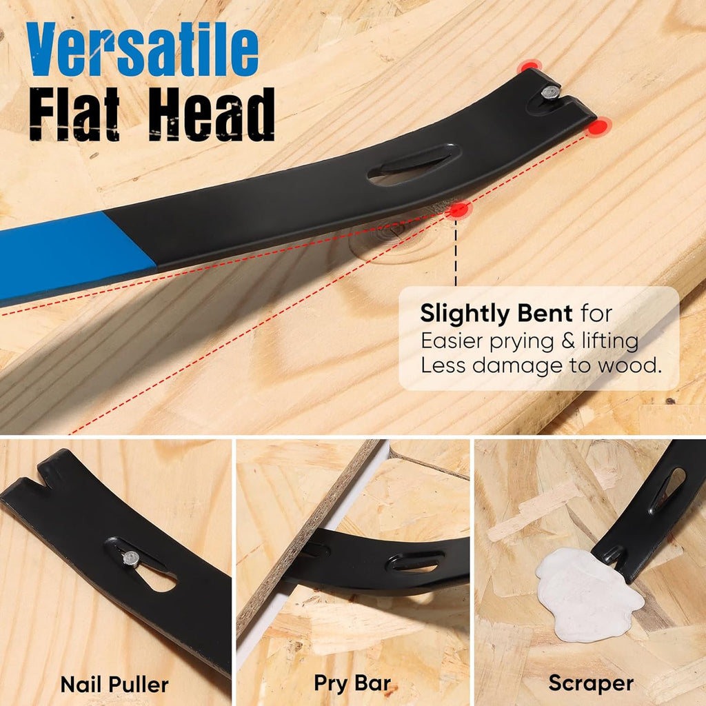 4-Piece Flat Pry Bar Set -15" 10" 7.5" 5.5"- Heavy Duty & Mini Nail Puller Crowbar, Utility Claw Bar, Wonder Bar