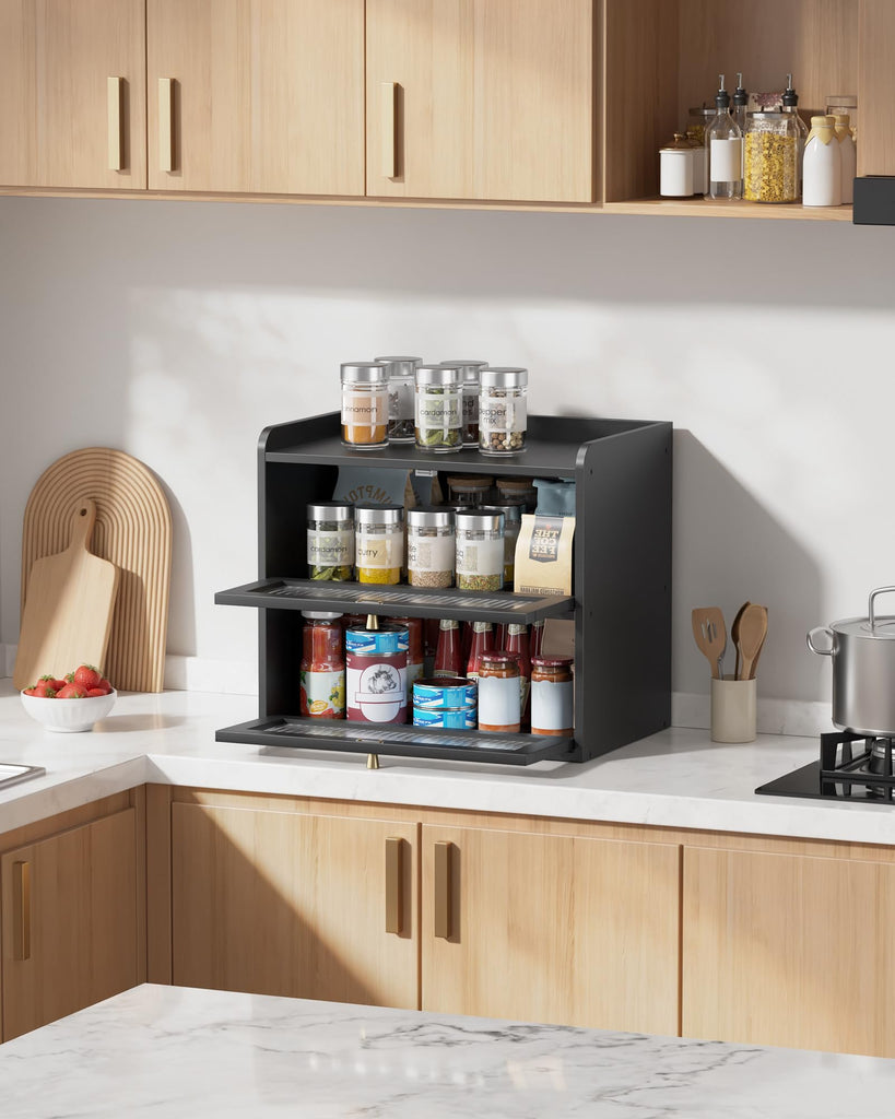 Bread Box - Wooden Countertop, Large Capacity, Black
