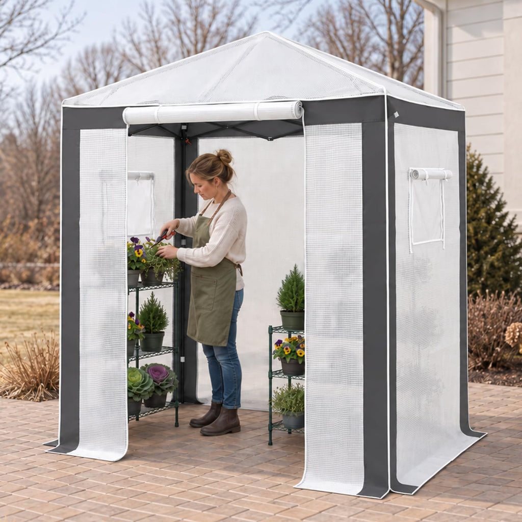 6x4 Walk in Pop Up Greenhouse, Gray/White
