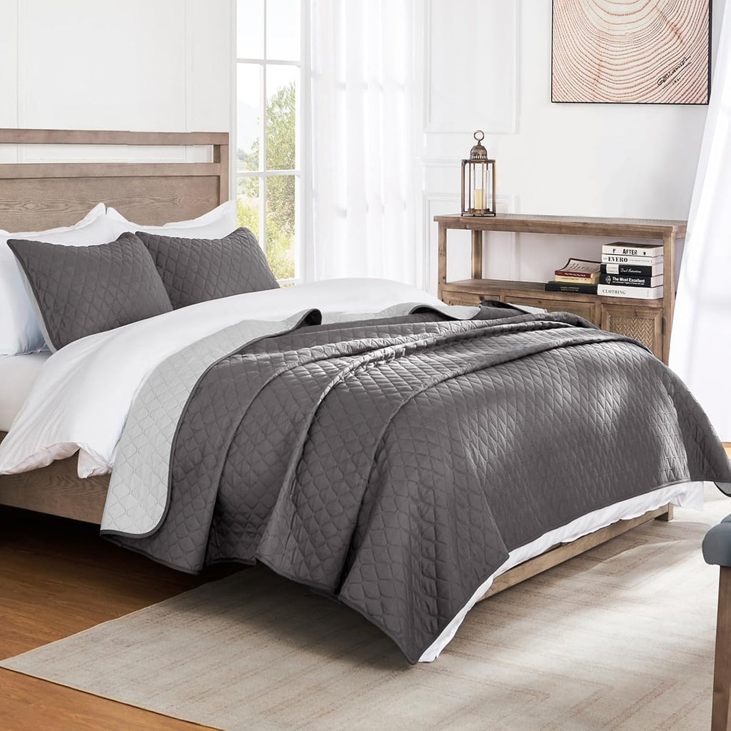 Ultrasonic Reversible Full Queen Quilt Bedding Set with Pillow Shams, Lightweight Quilts Queen, Soft Bedspreads Bed