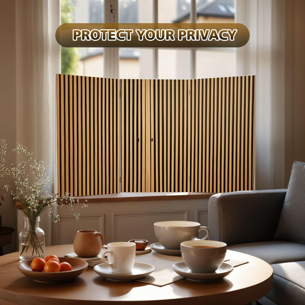 2 Ft Room Divider Screen Made Wood slats Portable Short Canvas Folding Screen 3 Panel Freestanding Separator Privacy