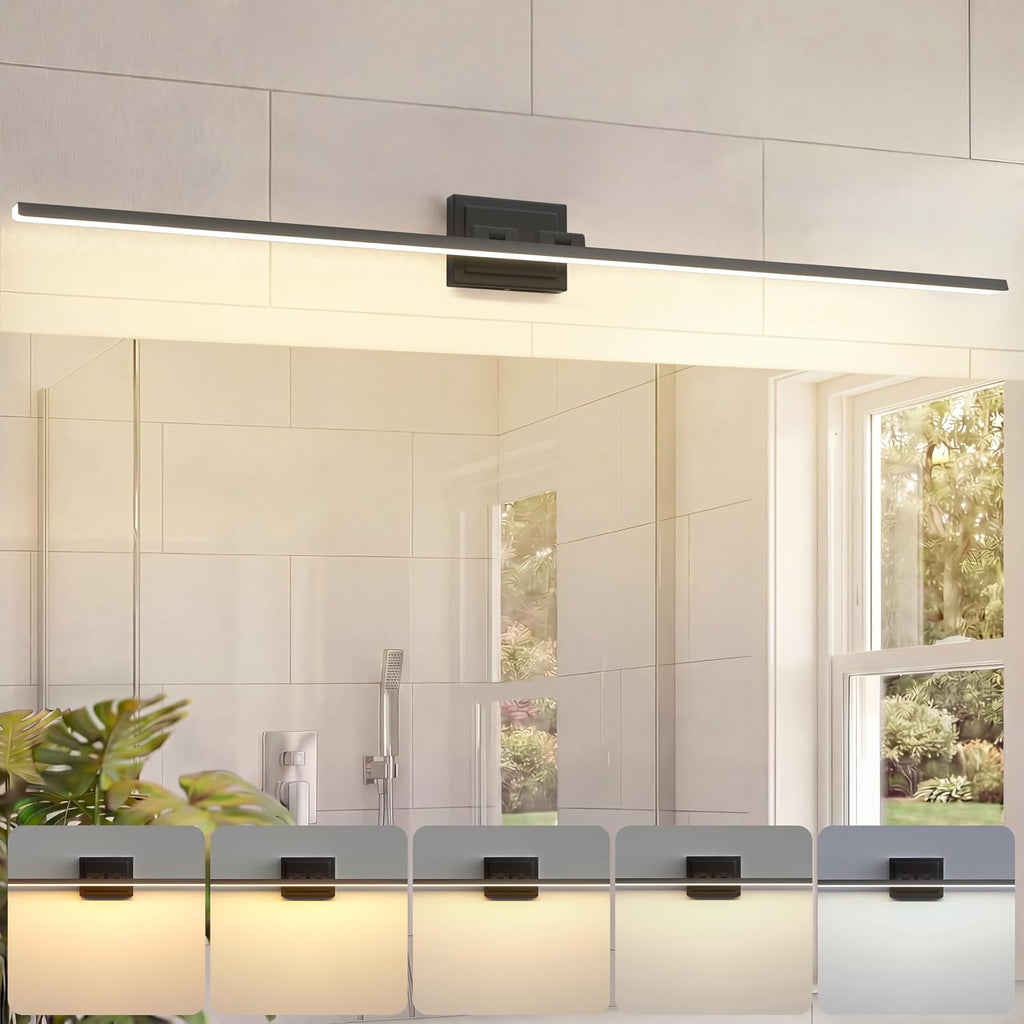 Modern Bathroom Vanity Light 55 inch, Rotatable, 36W Dimmable 5CCT Led Bathroom Light Fixture Over Mirror, Black Bar