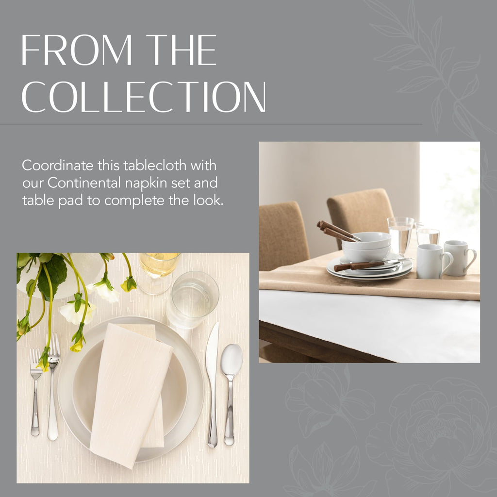 Continental Solid Texture Water Resistant Tablecloth, Ivory - 60" W x 102" L