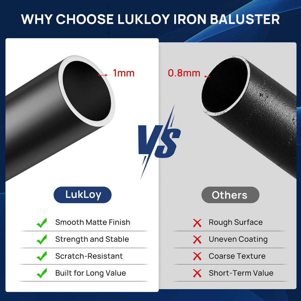 10 Pack 6 FT x 5/8 inch Iron Horizontal Balusters for Stair Interior