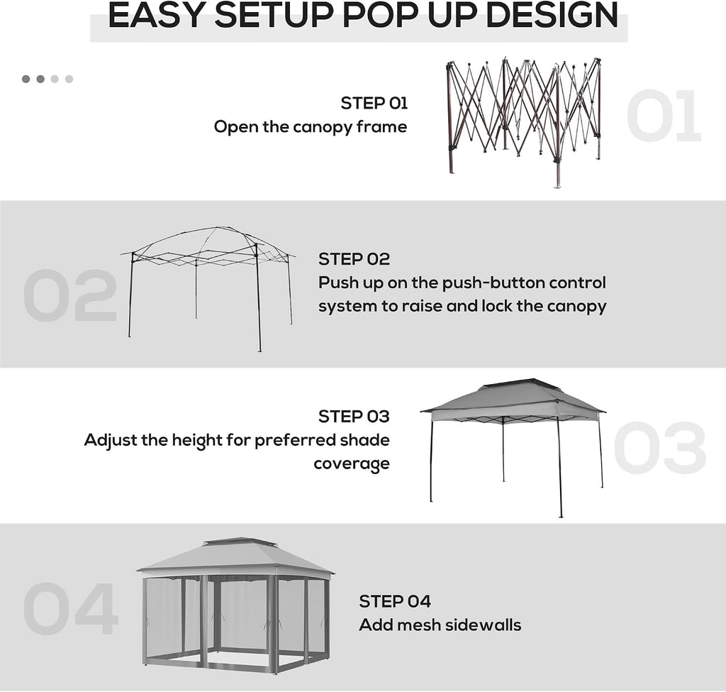 11' x 11' Pop Up Canopy, Outdoor Patio Gazebo Shelter with Removable Zipper Netting