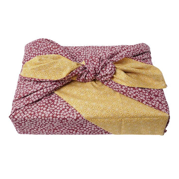 Furoshiki Japanese Reversible Wrapping Cloth Eco Gift Wrap Sakura Asanoha (Brown/Marigold, 35.4 x 35.4 inches)