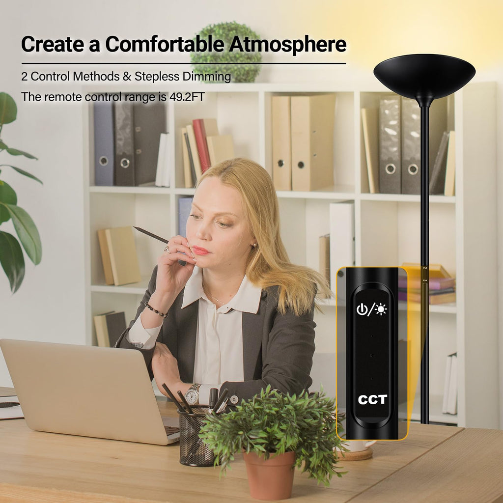Dimmable Floor Lamp, Black, 30W LED Torchiere Standing Lamp