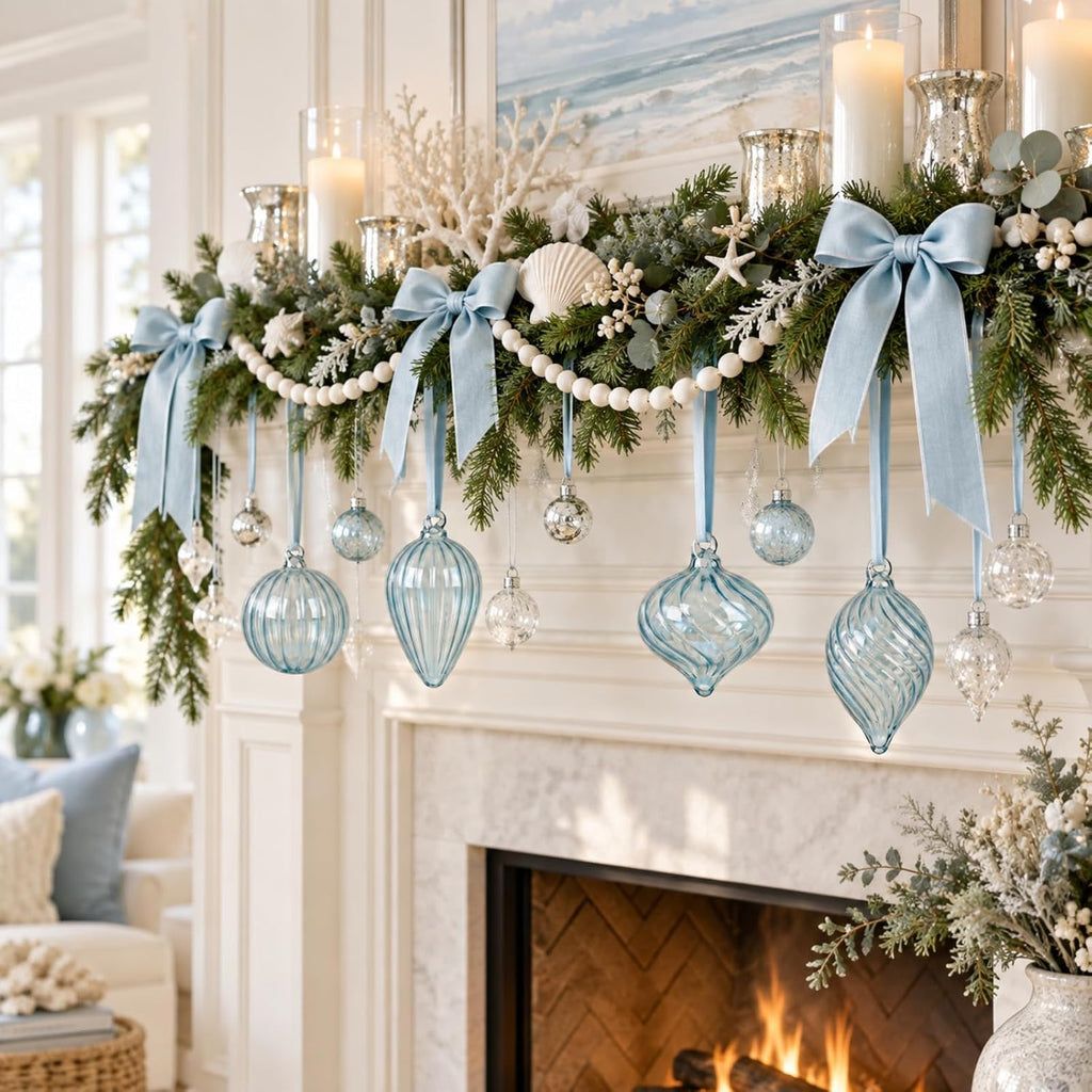 12 Pcs 3.15 Inch Large Glass Christmas Ball Ornament, Light Blue