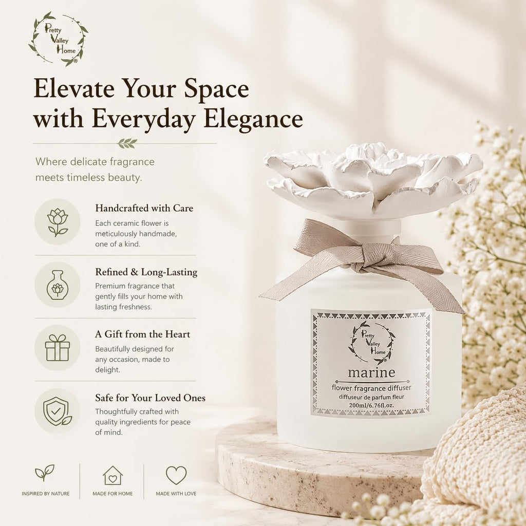 Reed Diffuser Sets, 6.76 Fl. Oz / Ceramic Diffuser Flower Gift Box, Home Reed Diffuser Office Bathroom Living