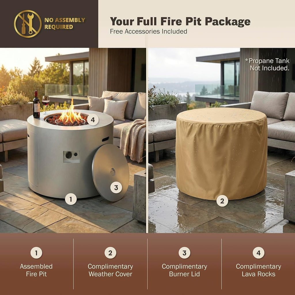 32 Inch Round Propane Fire Pit Table - 50,000 BTU Outdoor Gas Fire Table