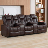 Home Theater Seating, Recliner Sofa PU Leather with Central Console and 3 Pillows