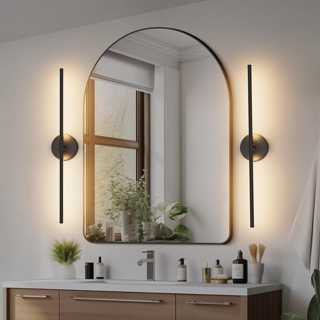 28In Black Wall Sconce Set of Two Hardwired 3000K LED Modern Wall Light Fixture 360° Rotatable for Living Room