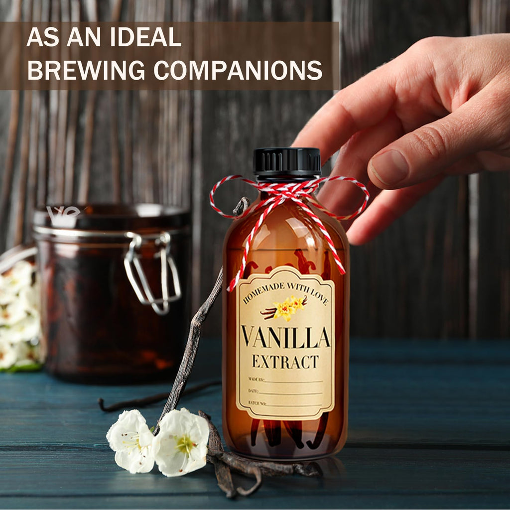 16Pcs 8 oz Amber Glass Bottle Boston Round Bottles for Vanilla Extract Homemade, Brown Vanilla Extract Bottles with