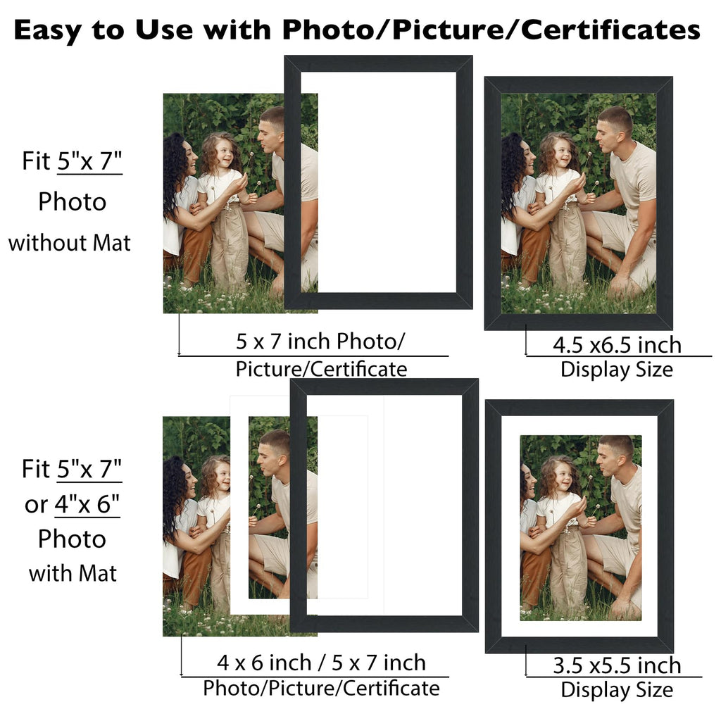5x7 Picture Frame with 4x6 Mat Set of 6, Display Photo 4x6 with Mat or 5x7 without Mat, 5 by 7 Wall Poster Photo