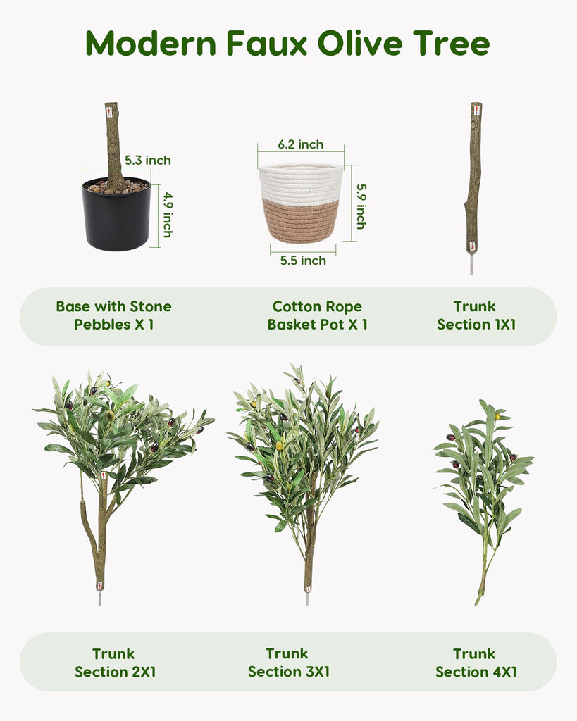 6FT Artificial Olive Tree Plants Indoor in Cotton Rope Basket with Natural Pebbles, Large Tall Faux Plant with