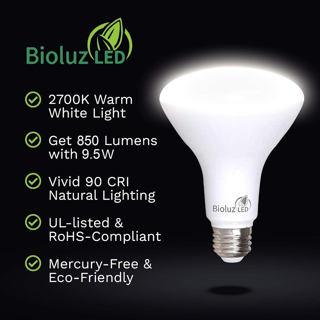 20 Pack BR30 LED Bulbs, Indoor Flood Lights 90+ CRI 75W Equivalent uses 9.5W 2700K Warm White 850 Lumens, E26 Base