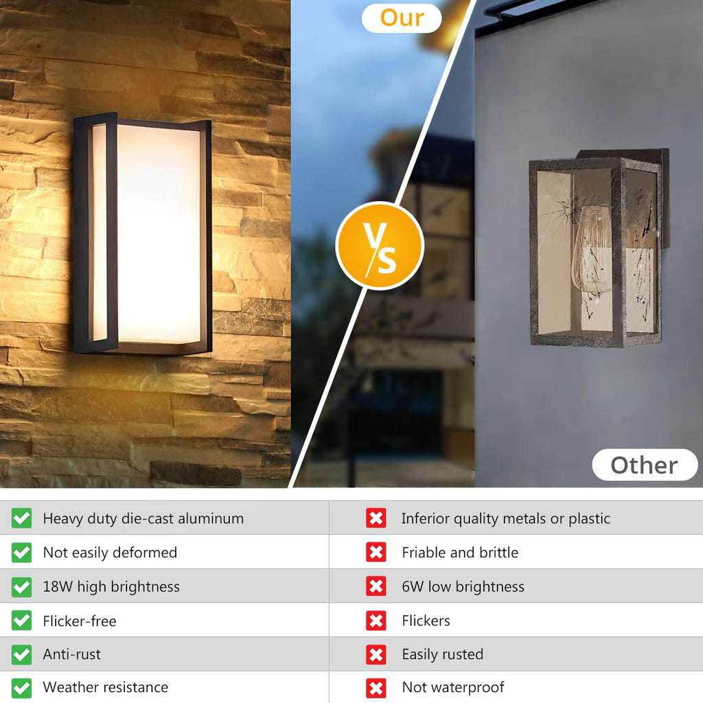Outdoor Porch Lights, 3CCT LED Wall Sconces, Matte Black, 2 Pack