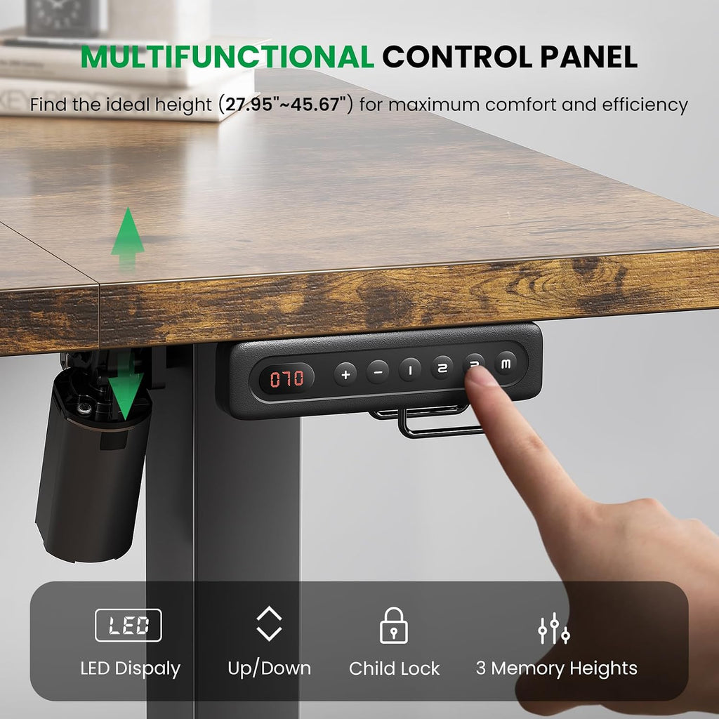 48 x 24 Inch Electric Standing Desk, 0.8 Inch Thick Tabletop | Smooth Height Adjustment, 200lbs Stability, 3 Memory