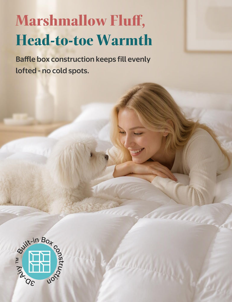 Goose Down Feather Fibers Comforter Super King, All-Season Duvet Insert Ultra-Soft Silk-SilentTM Fabric