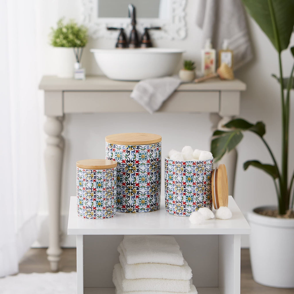 Kitchen Ceramics Collection Canister Set, Floral Tile, 3 Piece