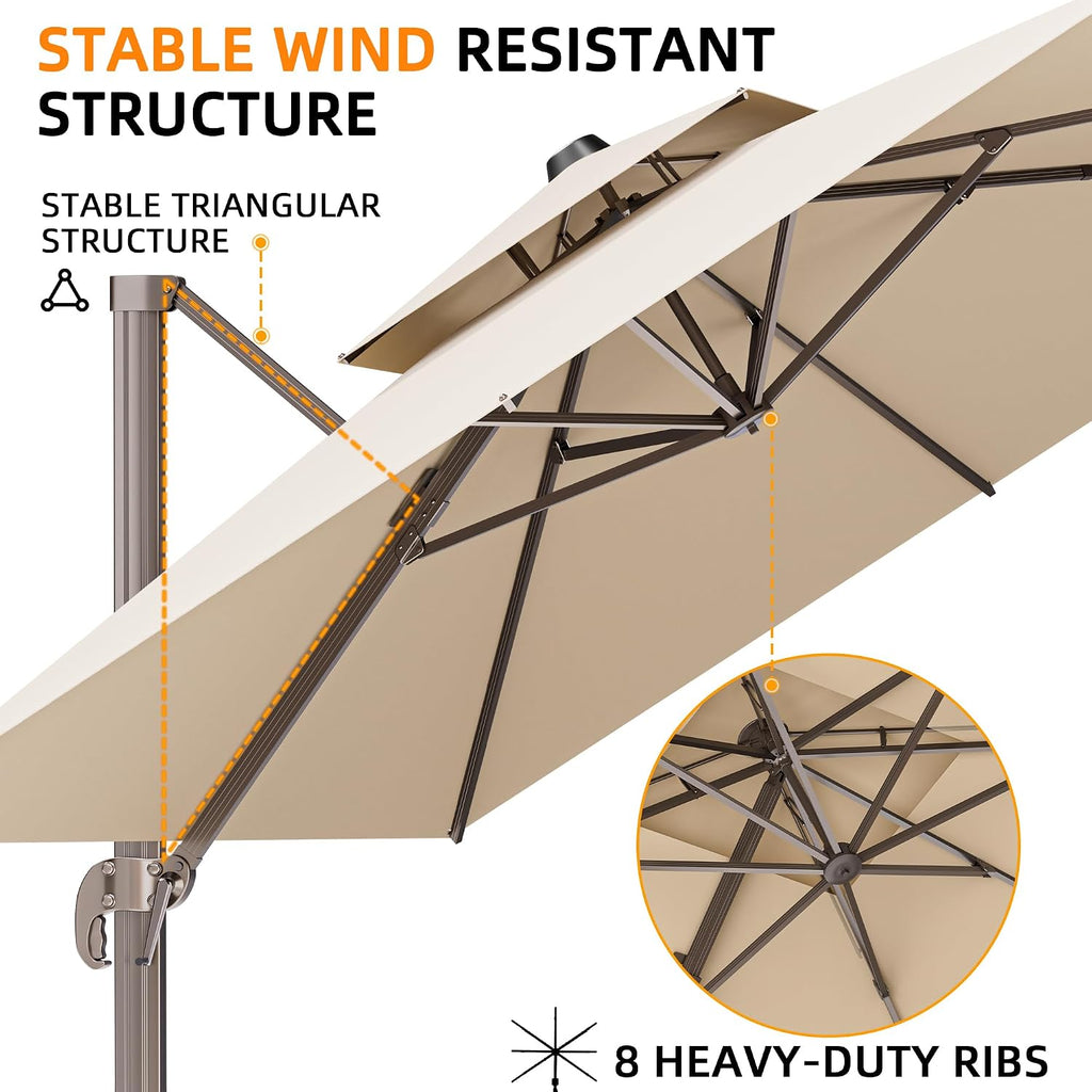 9' X 12' Cantilever Outdoor Patio Umbrellas Double Top Large Rectangle Umbrella Heavy Duty 360°Rotation Offset Umbrella