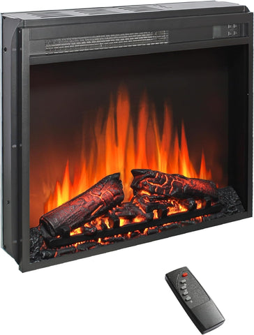 23" Electric Fireplace Insert, Fireplace Heater with Remote, Adjustable 4 Flame Brightness, Log Set, Low Noise