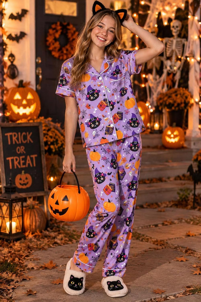 Girl's Christmas Pajamas Set 2pcs Button Dwon Sleepwear