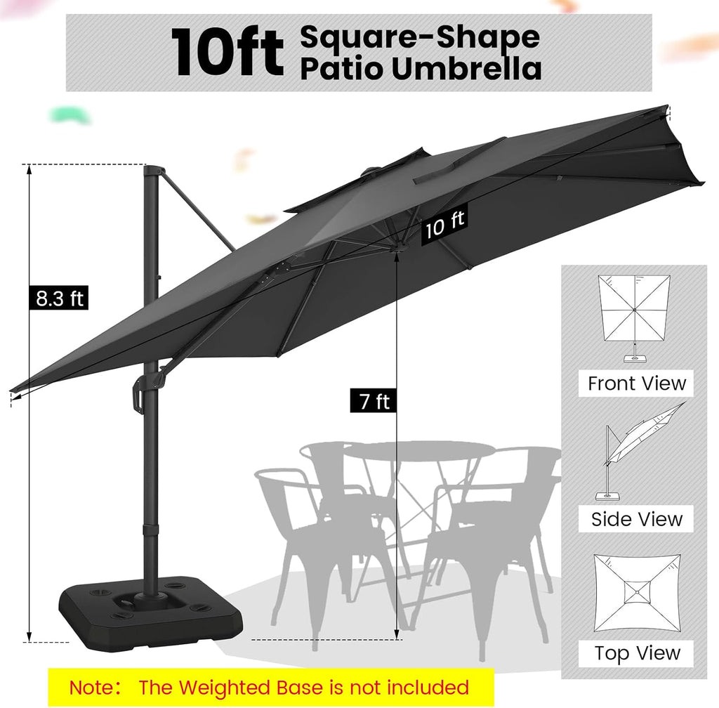 Outdoor Patio Umbrella - 10ft Cantilever Umbrella Heavy Duty Offset Umbrellas with Stand - GRAY