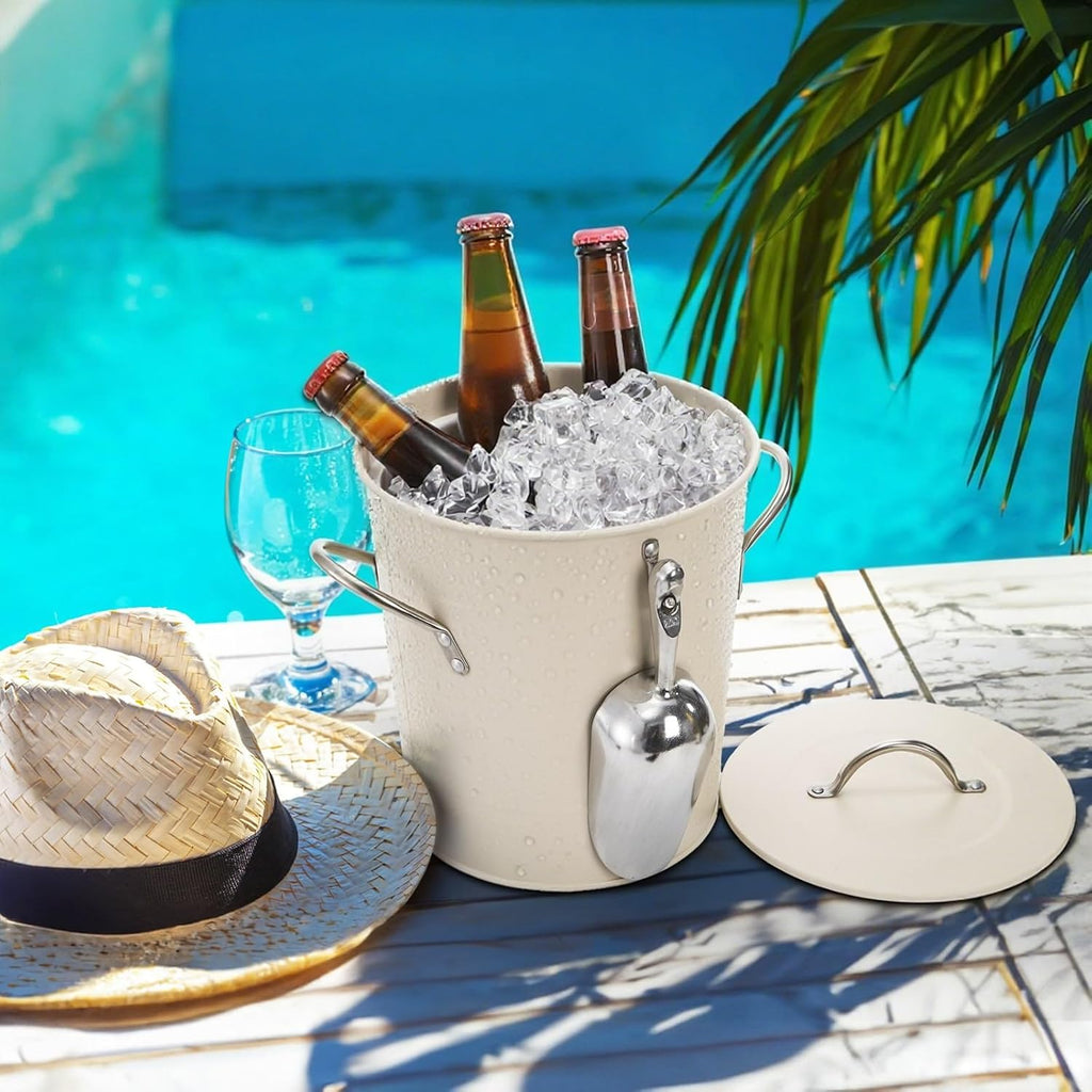 4L Ice Bucket with Scoop and Lid, Double Walled Insulated Wine Bucket Chiller with Carry Handles, Beverage Tub