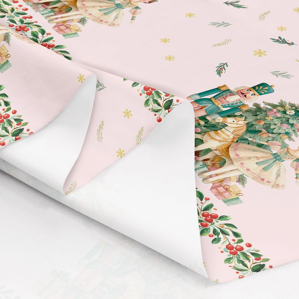 Pink Nutcrackers Xmas Fabric, Xmas Trees Merry Christmas Fabric By The Yard, Christmas Snowflakes Floral Decorative