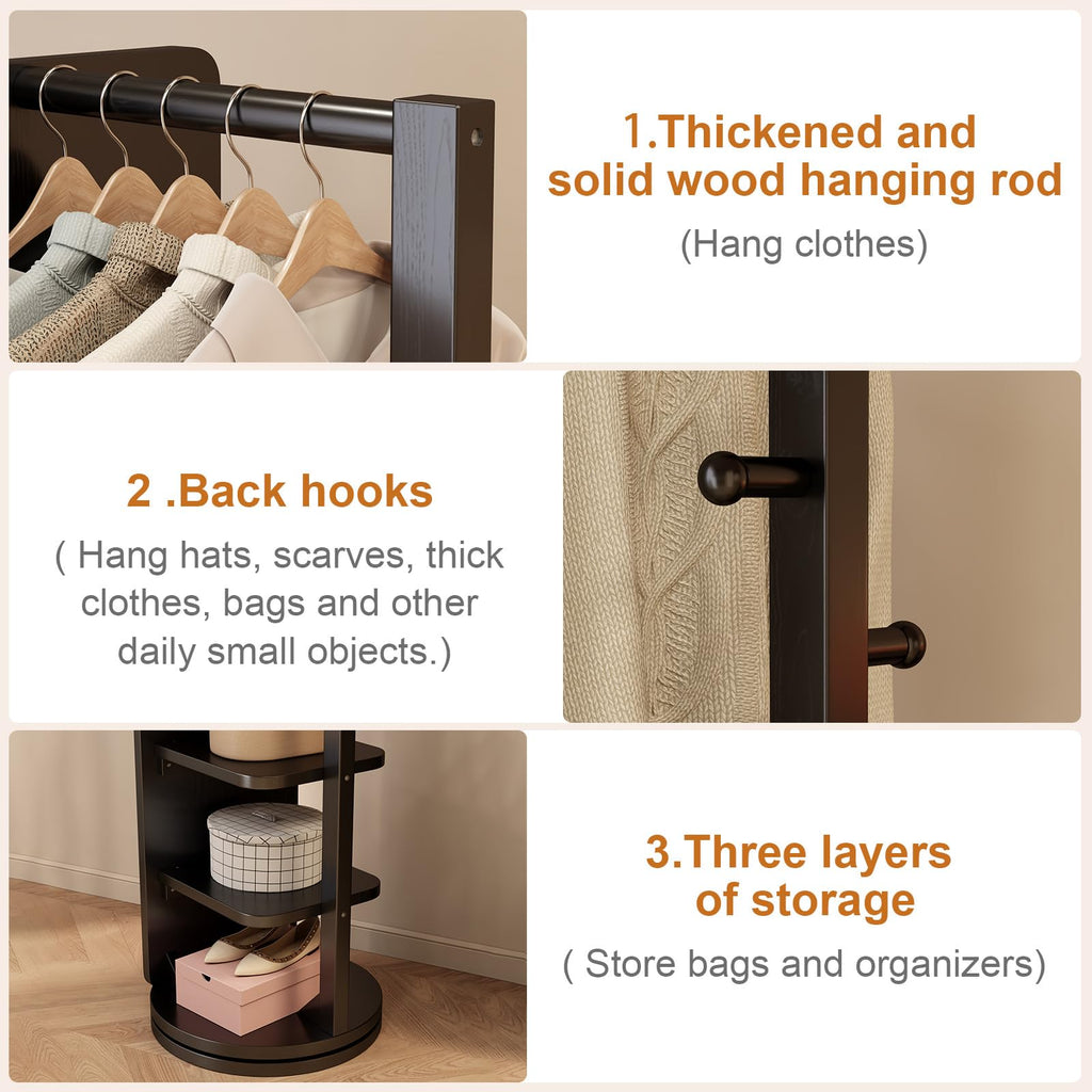 Full Length Mirror Coat Rack Solid Wood Floor Mirror 66"x12" Full Length Mirror with Stand Long Mirrors (Black, 66"