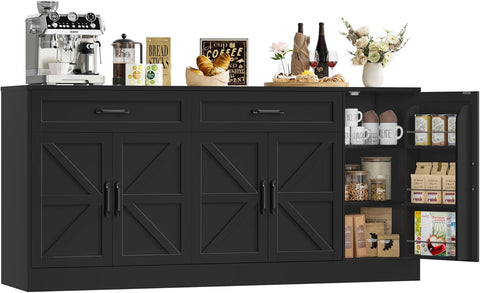71” Large Sideboard Buffet Cabinet with Storage, Farmhouse Buffet Cabinet with Adjustable Shelves and 3 Door Shelves