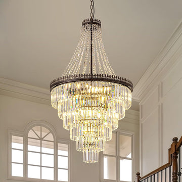 French Empire Crystal Chandelier, Large Vintage Chandelier for High Ceiling, 6-Tier Antique Bronze Lighting, Farmhouse Ceiling Light Fixture for Foyer, Entryway, Living Room, 28" Wx48''H A108-B0DL5PCNJS
