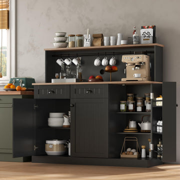 Sideboard Buffet Cabinet with 2 Drawers, Farmhouse Kitchen Pantry with Adjustable Shelves, Coffee Bar Cupboard