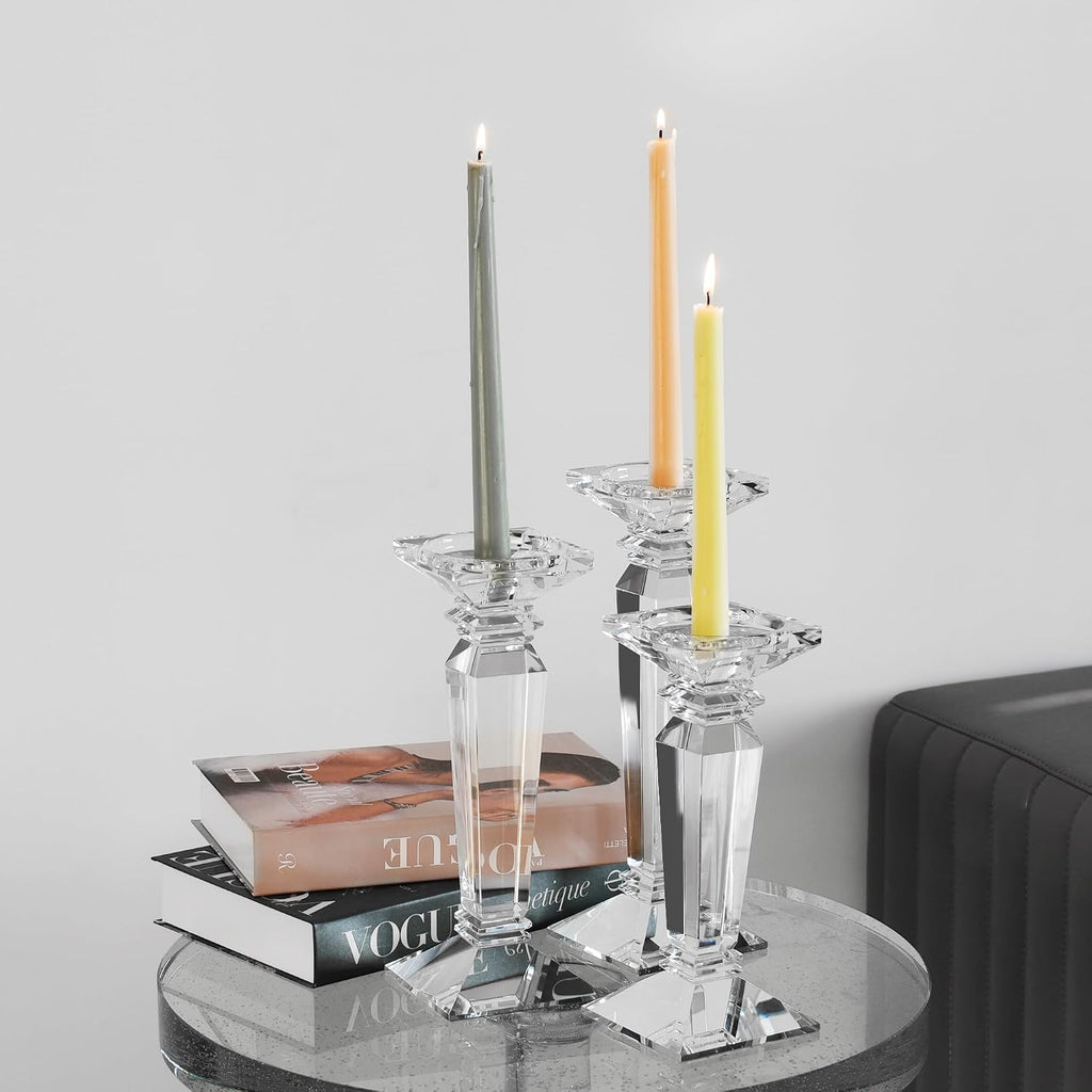 Crystal Candlestick Holders Hand Cut Crystal Taper/Pillar Candle Holders, Table Centerpieces for Party Wedding