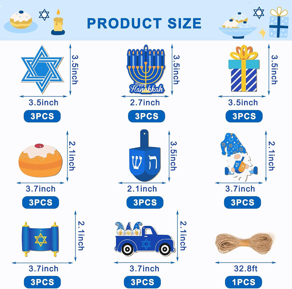 Double-Side Hanukkah Tree Ornaments Chanukah Ornaments Jewish Dreidel Star of David Hanukkah Decorations - Set of 24
